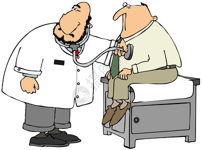 这个插图描述一名医生使用听诊器检查桌上病人的心率校背景图片
