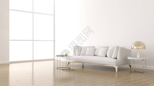 用织物沙发和白墙圆边桌的面积观察图片