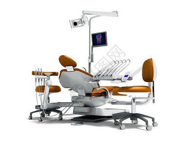 现代橙色牙科椅和背光软糖及3D工作监测仪表背景图片