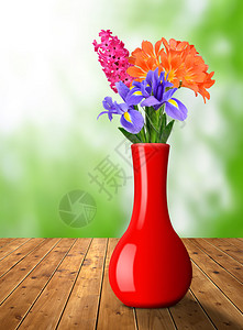 红色花瓶里的花图片