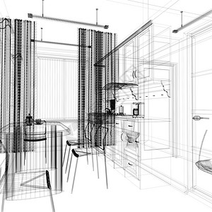 现代办公室的餐饮区3D制图片