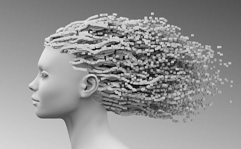 雄蕊美丽的年轻女和3D像素的领袖作为毛发设计图片