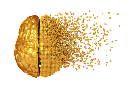 白色背景的黄金数字大脑消化3D图片
