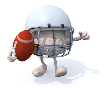 人脑与手臂腿头盔和橄榄球3d插图图片