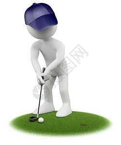 3d的白色高尔夫球手投入高尔夫果岭图像孤图片