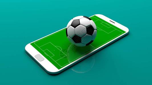 绿色背景的智能手机屏幕上的足球图片