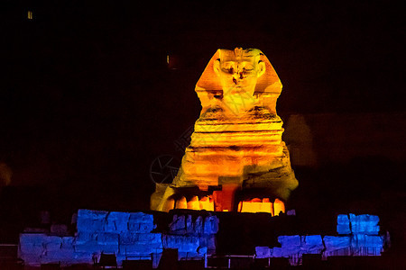 埃及Giza的Sphinx在灯光和音响表演中图片