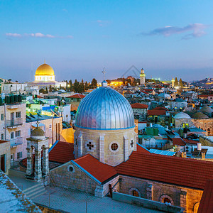以色列夜间耶路撒冷老城和圣殿高清图片