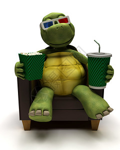 3D一只乌龟在椅子上变身喝苏打水观看图片