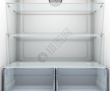 空家冰箱或装有玻璃架子和抽屉的冰箱或冷柜中的视图片
