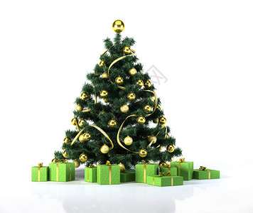 与金球和装饰的圣诞树图片