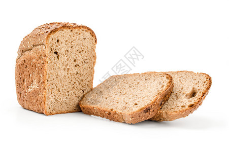 切片面包孤立于白背景的图片