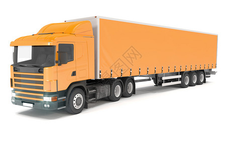 白色背景下橙色货运卡车的3d渲染图片