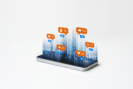 使用社交媒体社交网络通知图标的移动智能电话技术图片