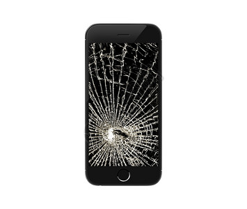 现代黑色手机玻璃破碎在工作室的白色图片