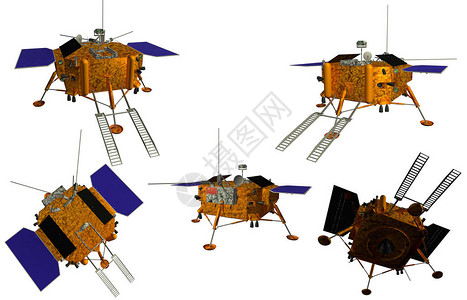 以不同角度在白色背景上降落于月球的航天器图片