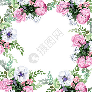 水彩五颜六色的花束花卉植物花框架边框装饰广场背景包装图案框架或边框图片
