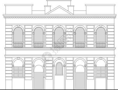 从白背景前高地查看的遗产大厦的线条图示6图片