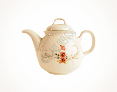 Porcelain茶壶用白色的旧风格隔图片