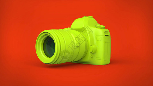 红色背景上的暖绿色相机图片