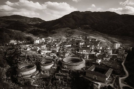 客家山歌传统图卢建筑是福建Hakk背景