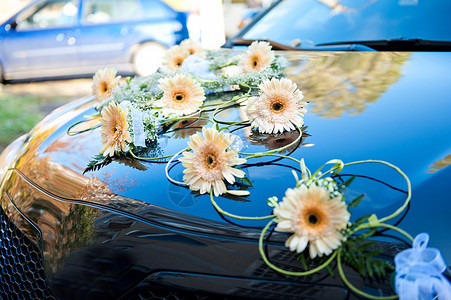 婚车的引擎盖上装饰着鲜花图片