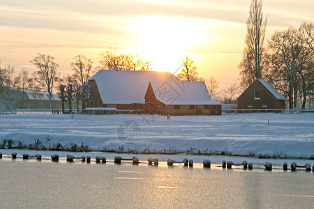 荷兰冬季景观中的雪屋图片