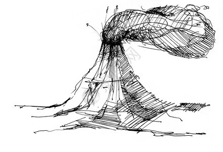 白色背景上火山的单色素描背景图片