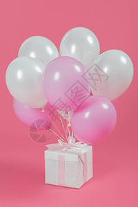 粉红背景白气球和粉背景图片
