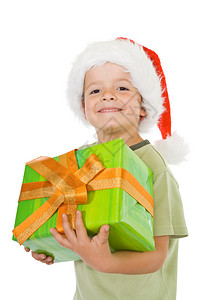 带着圣诞礼物和圣诞帽子的快乐笑男图片