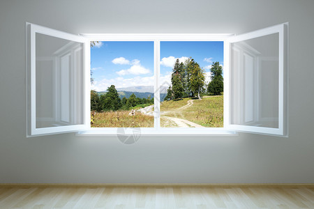 3d渲染带开窗的空房间背景图片