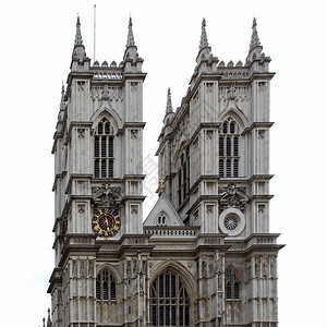 英国伦敦威斯敏特教堂与白色背景隔离图片