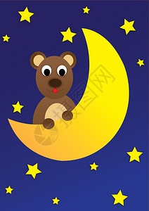 宝宝粥坐在月亮上的可爱泰迪熊插画