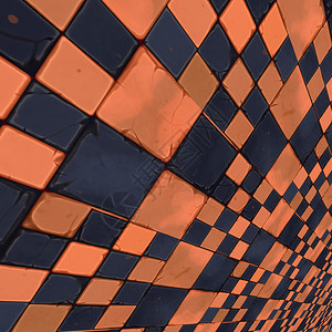 抽象扭曲的橙色和深蓝色方格背景图片