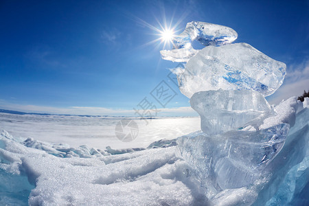 贝加尔湖冬季的冰河背景图片