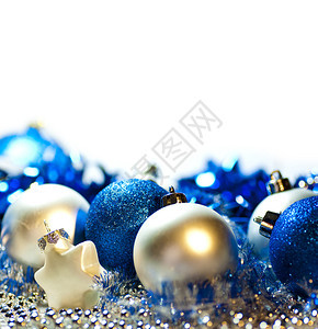 带有蓝色和银色饰物的圣诞背景图片