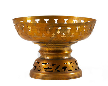 旧古董复古黄金黄铜碗白色背景隔离图片