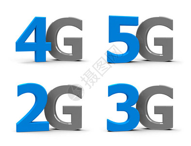 蓝色和灰色5g4g3g2g符号图标或按钮隔离在白色背景3D渲染图片