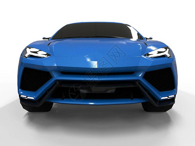白色背景中最新的运动型全轮驱动蓝色高级跨界车设计图片