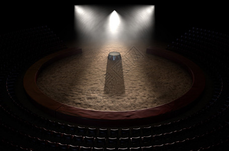 一个经典马戏场的A3D变形和一个空环技师讲台在黑暗的情调背景上由戏图片