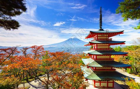 秋天富士山与中里托塔寺图片