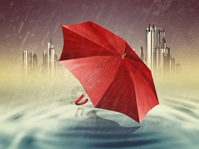 红色雨伞和降雨天气数字图示摘要图片
