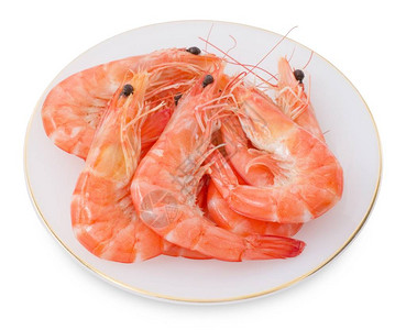白盘中的美食熟虾或虎虾背景图片