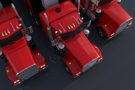 美国卡车泊三辆上面的红色卡车图片