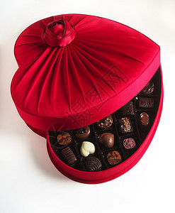 一个打开的红色心形豪华巧克力盒背景图片