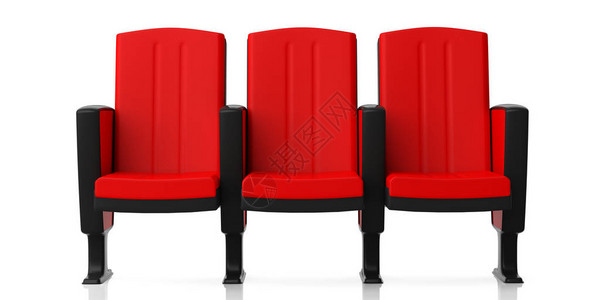 白色背景的红剧椅被隔离在白面前视图上图片