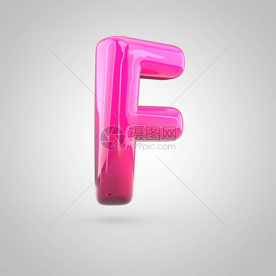 有光泽的红色和粉色渐变漆字母F大写气泡扭曲字体的3D渲染图片