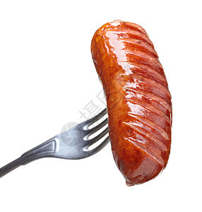 叉子上的烤熏香肠背景图片