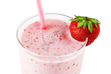 草莓牛奶冰沙上白色孤立图片
