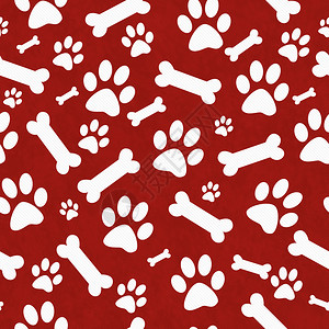 红和白狗Paw打印和骨灰砖重复模式背景图片